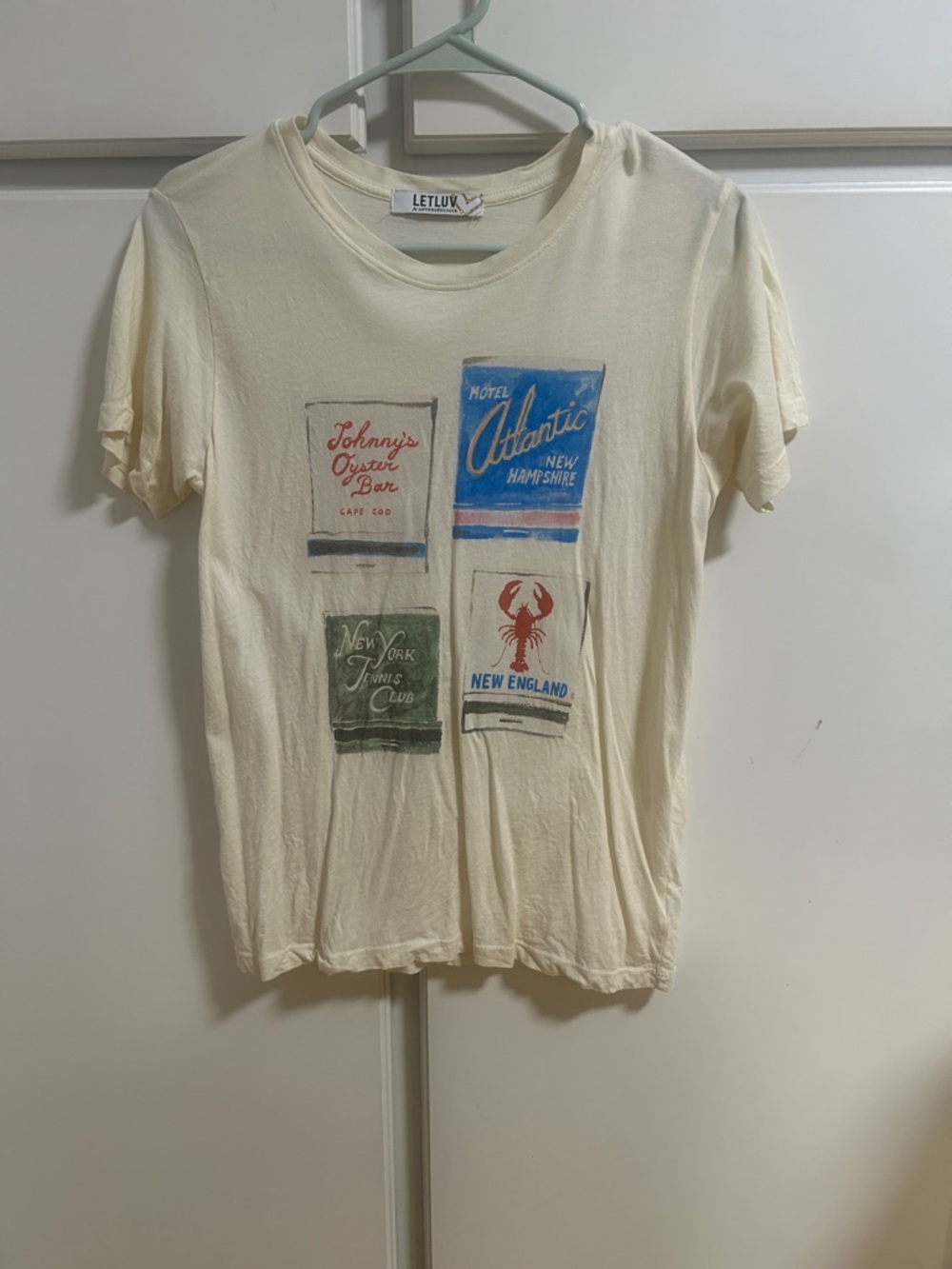 Anthropologie Cream Graphic Tee Matchbook Accents